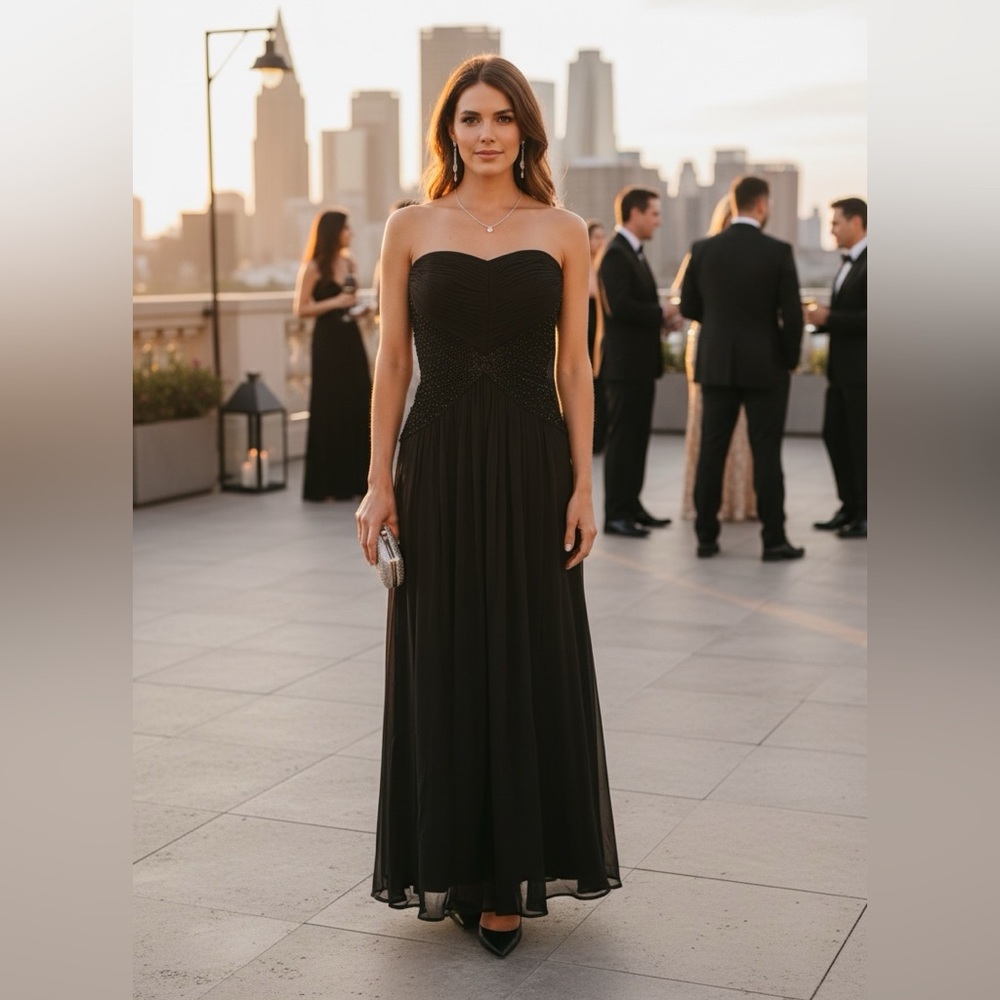 BCBG Strapless Sweetheart Maxi Black & Jewelled Party Dress / gown Sz 0